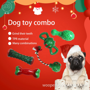 Christmas Dog Cotton Rope TPR Toy Tooth Cleaning Pet Chew Toy Interactive Toy Sets